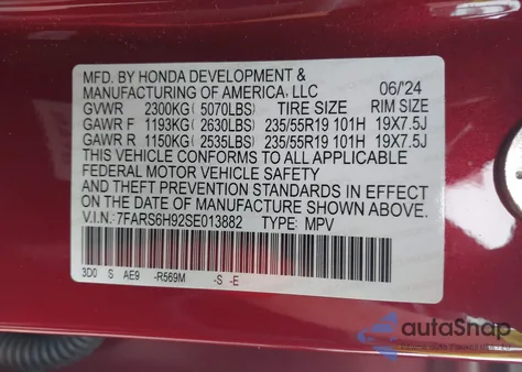 2025 Honda Cr-V Hybrid Sport Touring from USA, damaged, VIN 7FARS6H92SE013882